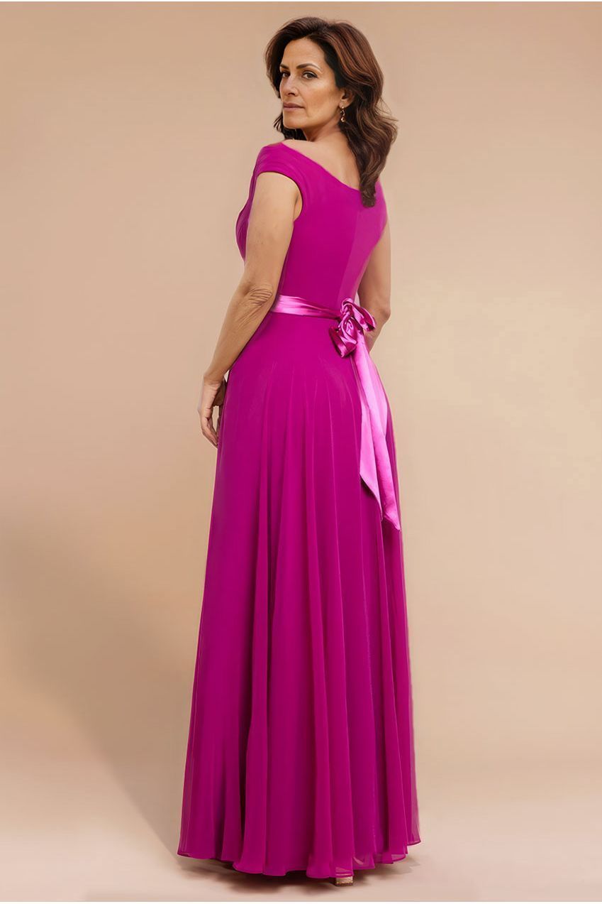 Cowl Neck Chiffon Maxi Dress - Magenta DR3335M