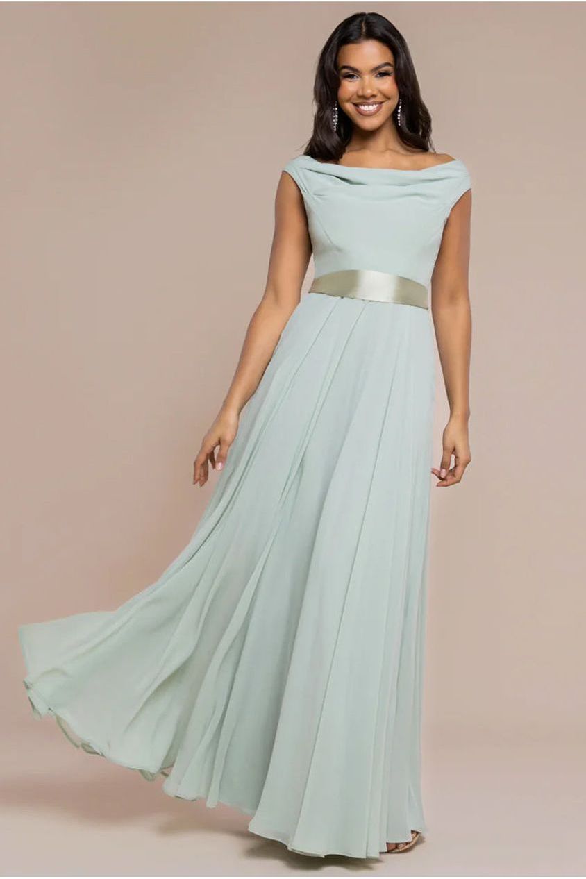 Cowl Neck Chiffon Maxi Dress - Sage Green DR3335A