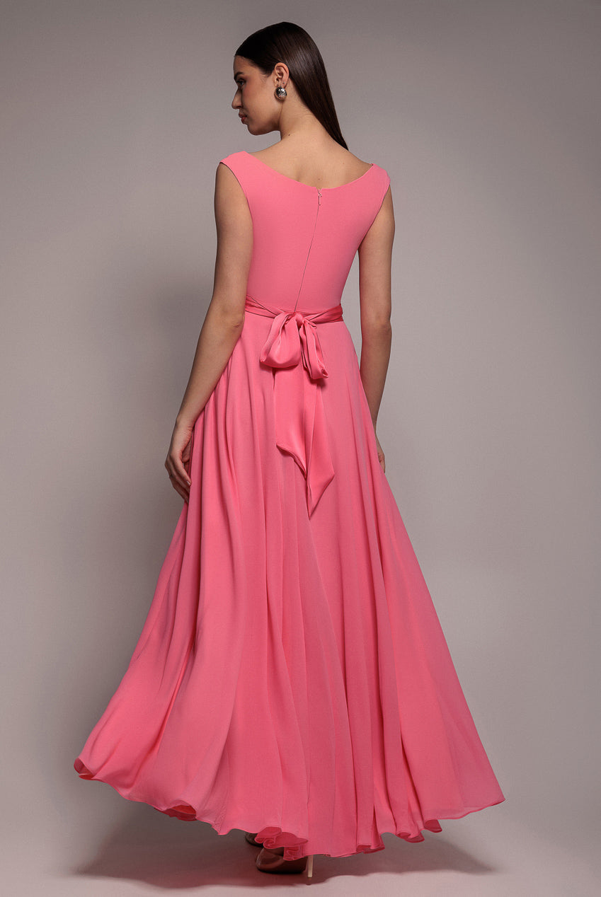 Cowl Neck A-Line Chiffon Maxi Dress - Coral DR3335A