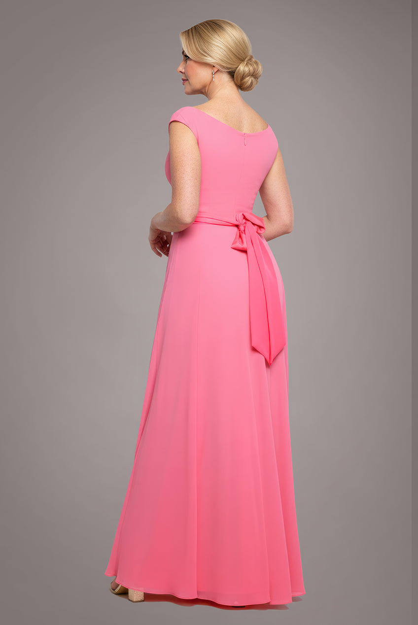 Cowl Neck A-Line Chiffon Maxi Dress - Coral DR3335M