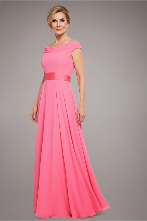Cowl Neck A-Line Chiffon Maxi Dress - Coral by Goddiva