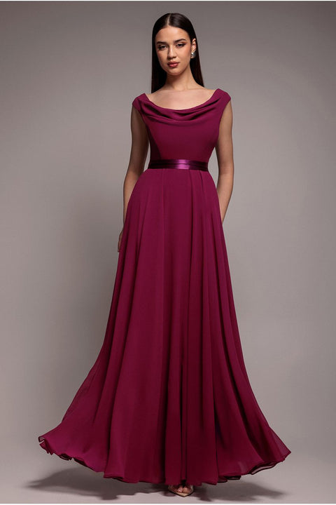 Cowl Neck Chiffon Maxi Dress - Magenta by Goddiva