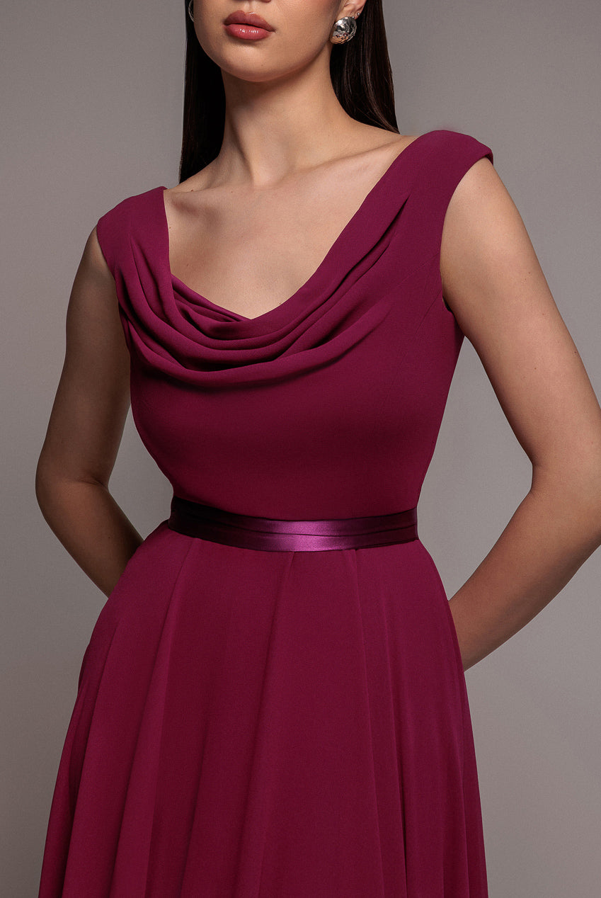 Cowl Neck Chiffon Maxi Dress - Magenta DR3335A