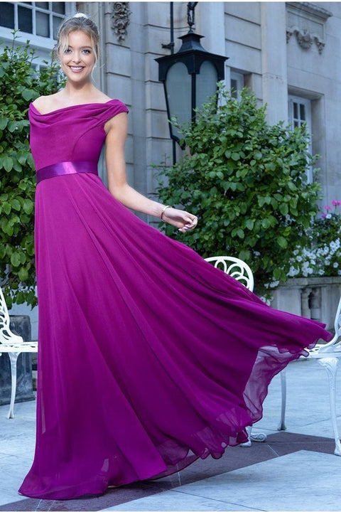 Cowl Neck Chiffon Maxi Dress - Magenta by Goddiva