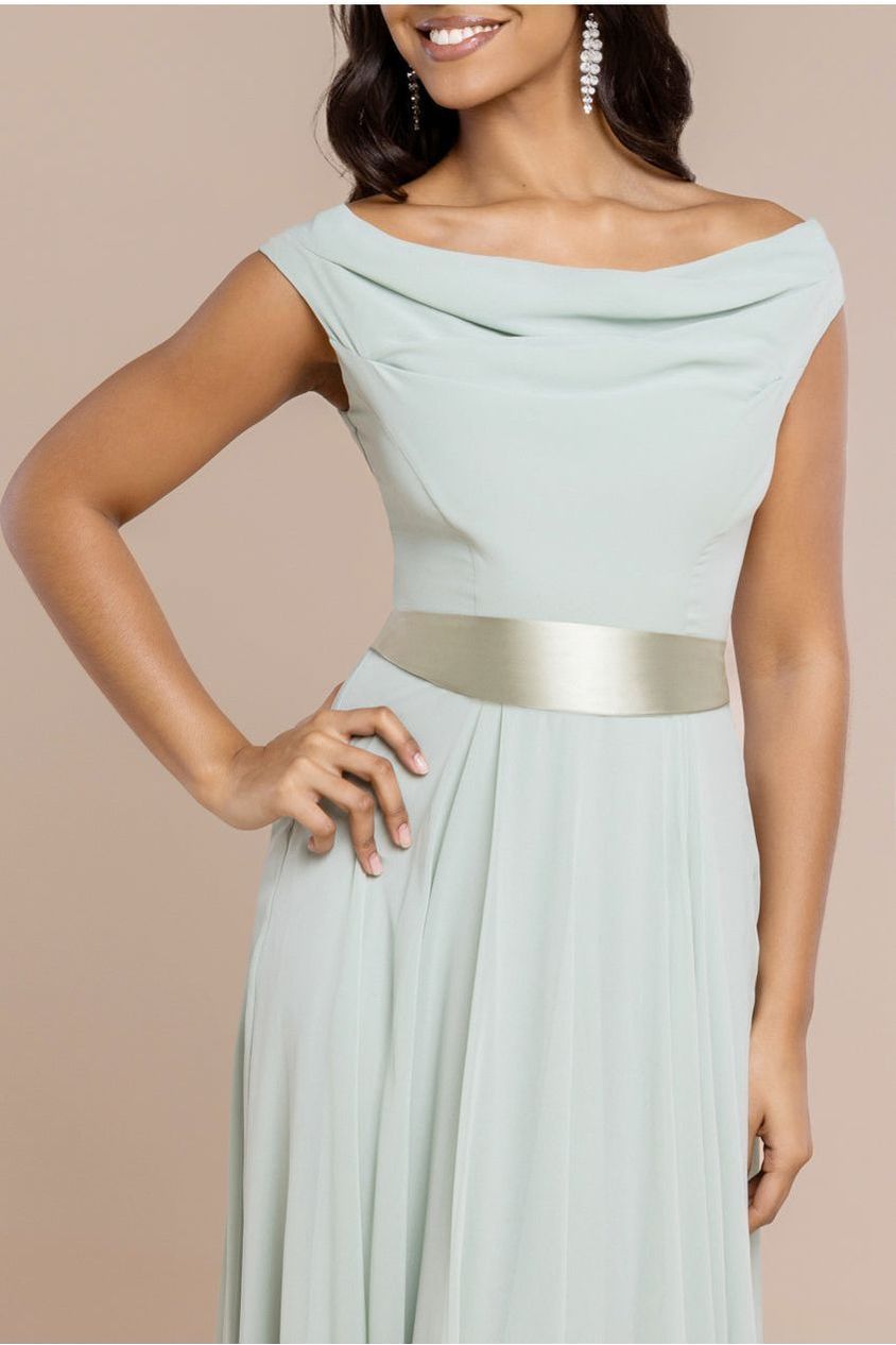 Cowl Neck Chiffon Maxi Dress - Sage Green DR3335A