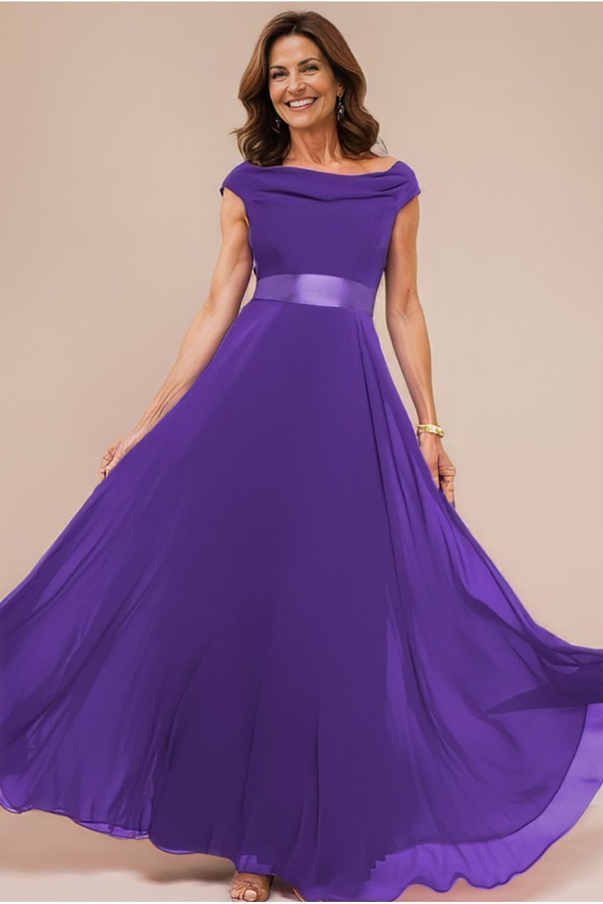 Cowl Neck Chiffon Maxi Dress - Purple DR3335M