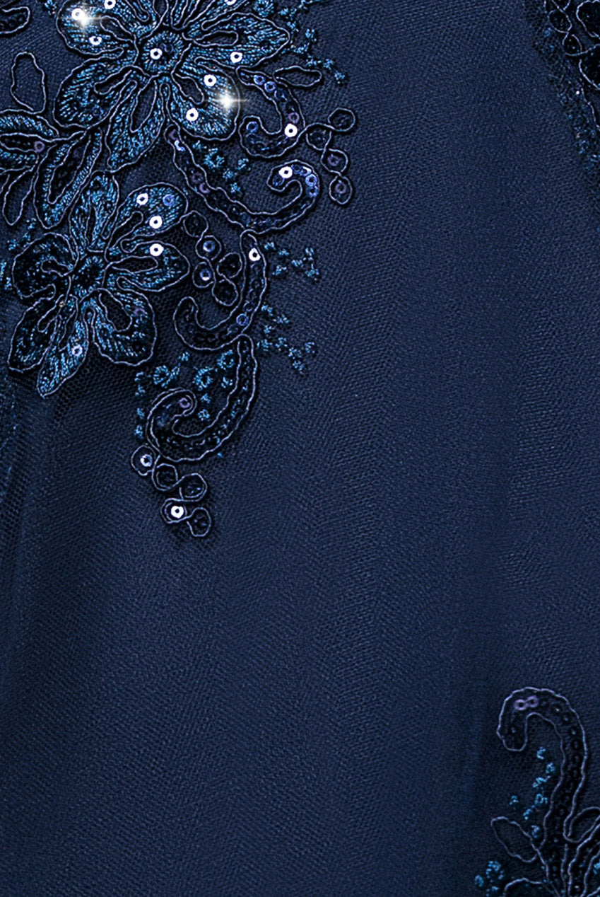Pleated Satin Bodice High And Low Dress - Navy DR3337QZ