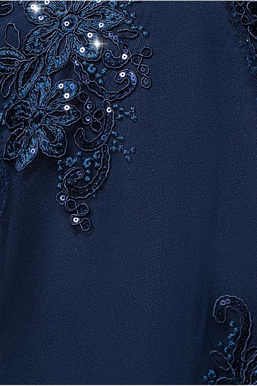Pleated Satin Bodice High And Low Dress - Navy DR3337QZ