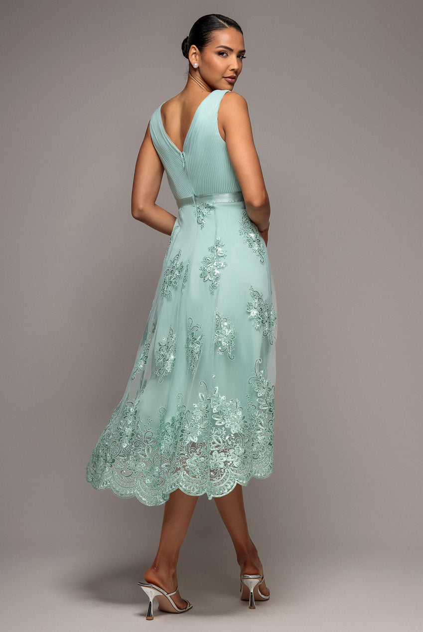 Pleated Satin Bodice High And Low Dress - Sage Green DR3337QZ