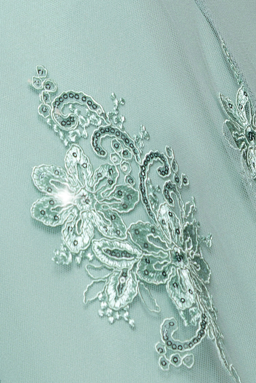 Pleated Satin Bodice High And Low Dress - Sage Green DR3337QZ
