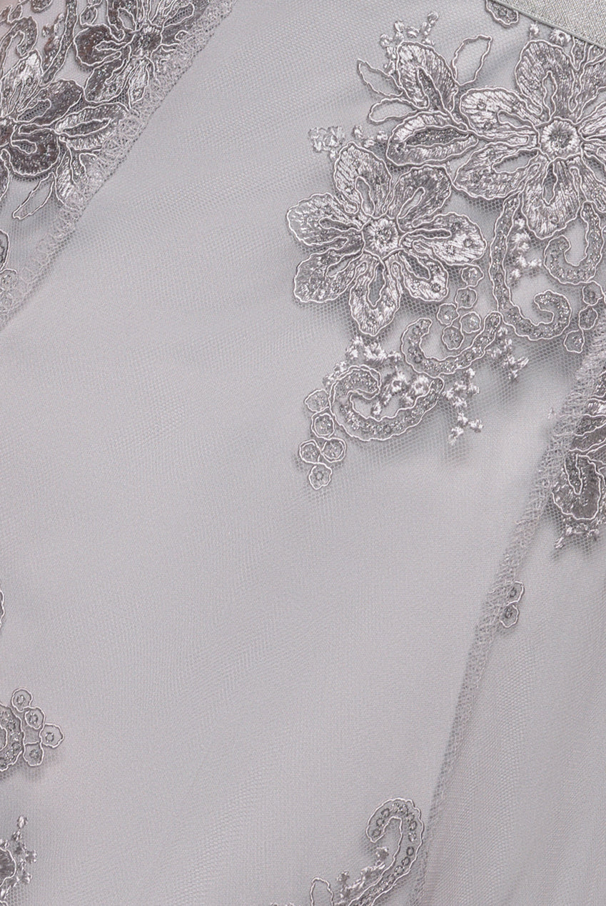 Pleated Satin Bodice High And Low Dress - Grey DR3337QZ