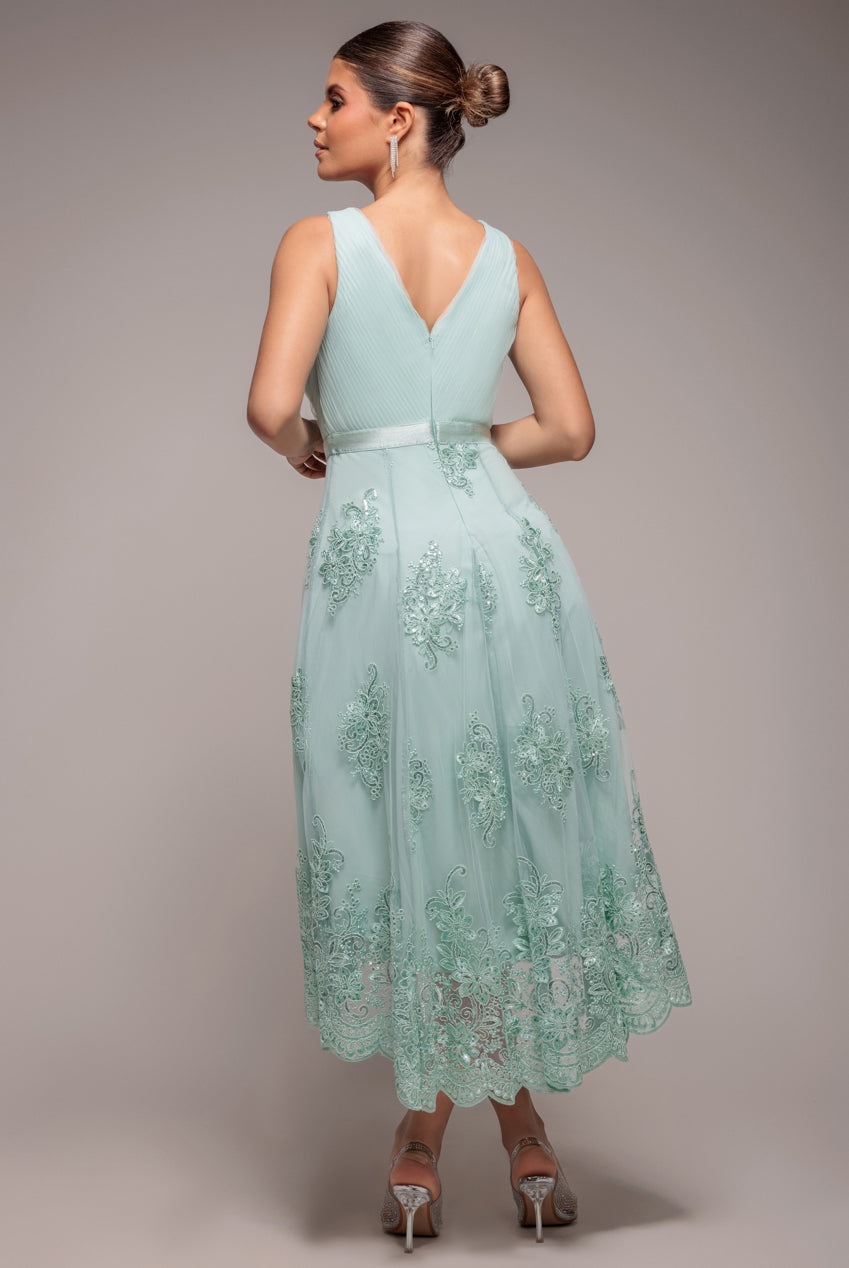 Pleated Satin Bodice High And Low Dress - Sage Green DR3337QZ