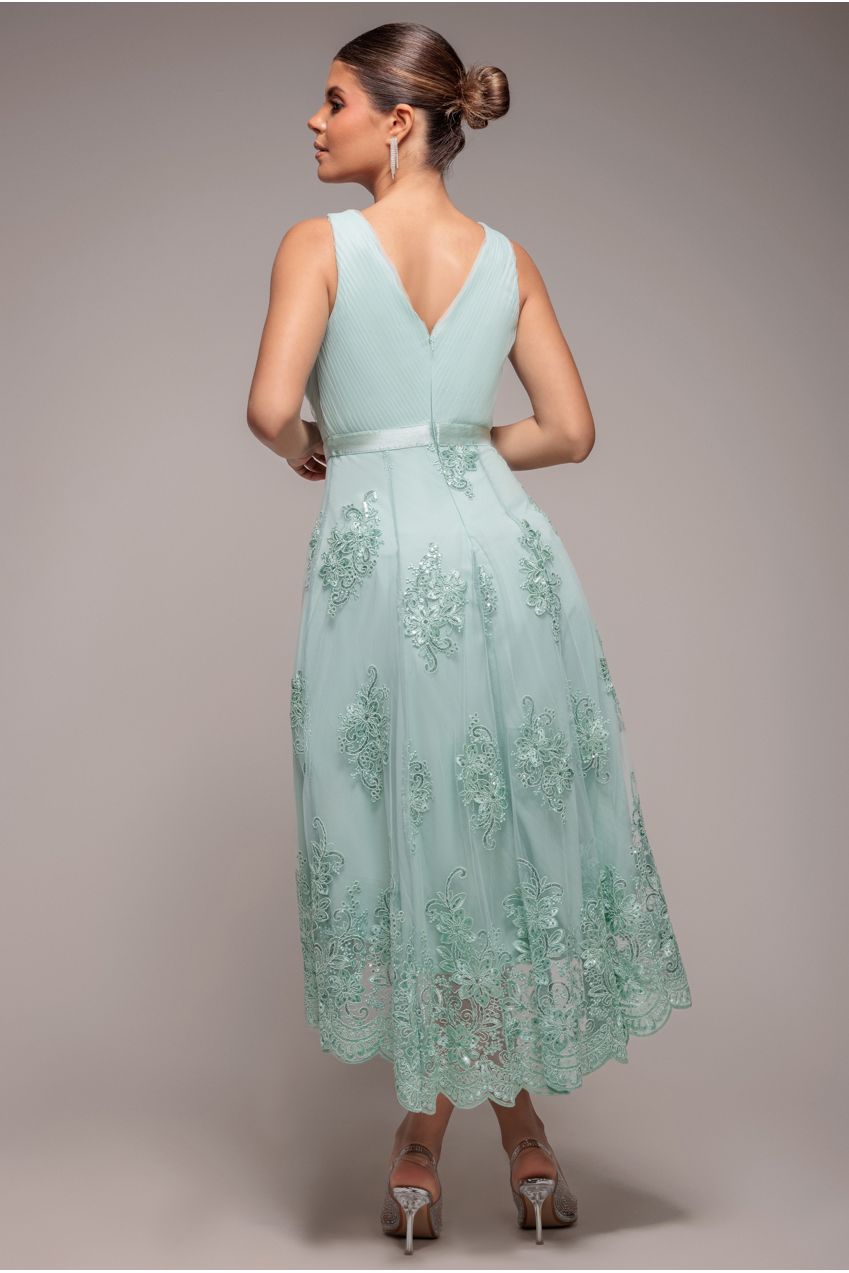 Pleated Satin Bodice High And Low Dress - Sage Green DR3337QZ