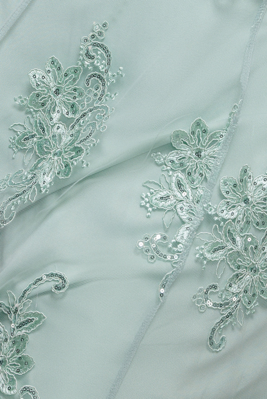 Pleated Satin Bodice High And Low Dress - Sage Green DR3337QZ