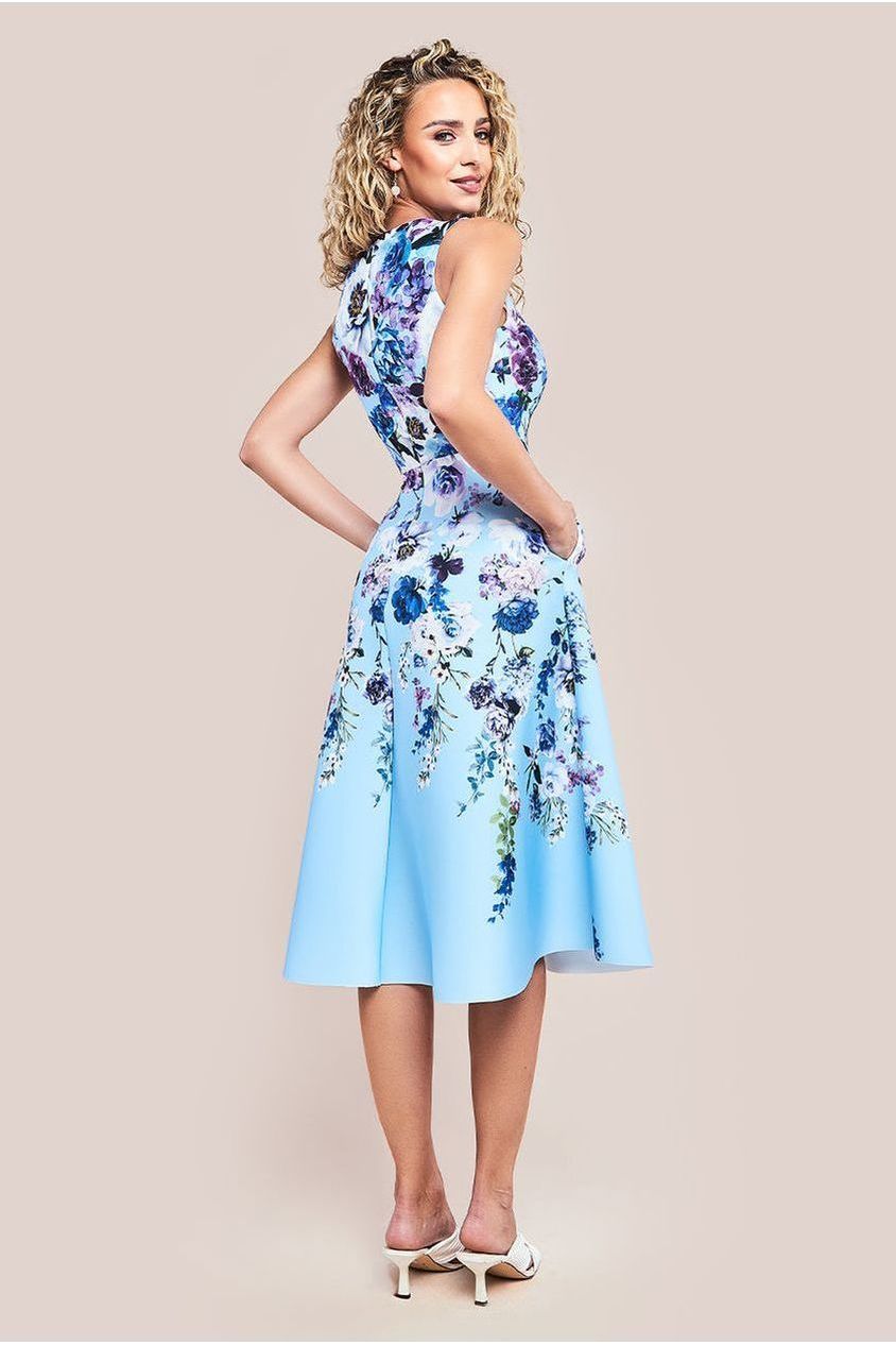 Scuba Foam Floral Midi Dress - Blue DR3341