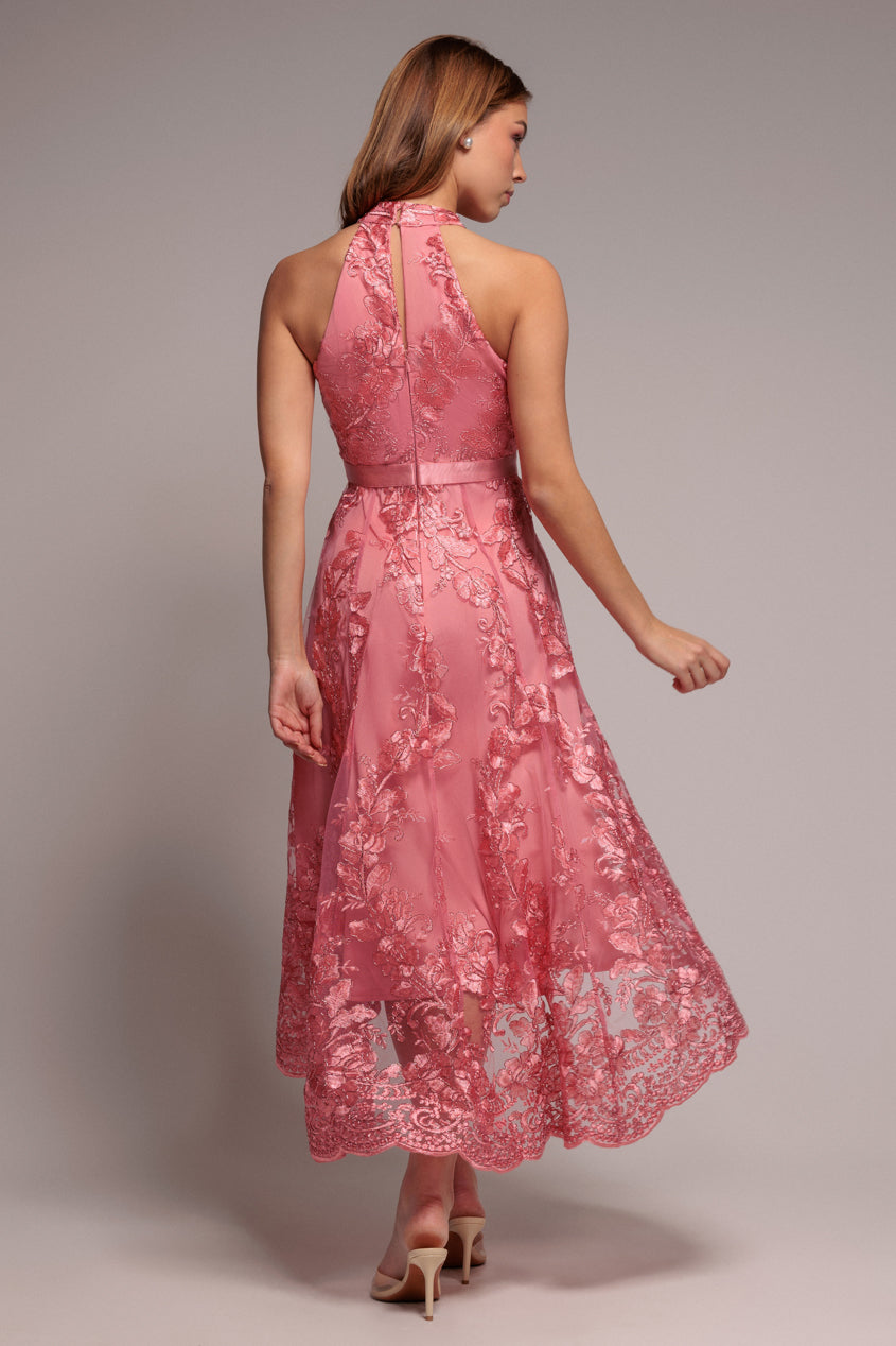 Halter Neck Lace High And Low Dress - Coral DR3346QZ