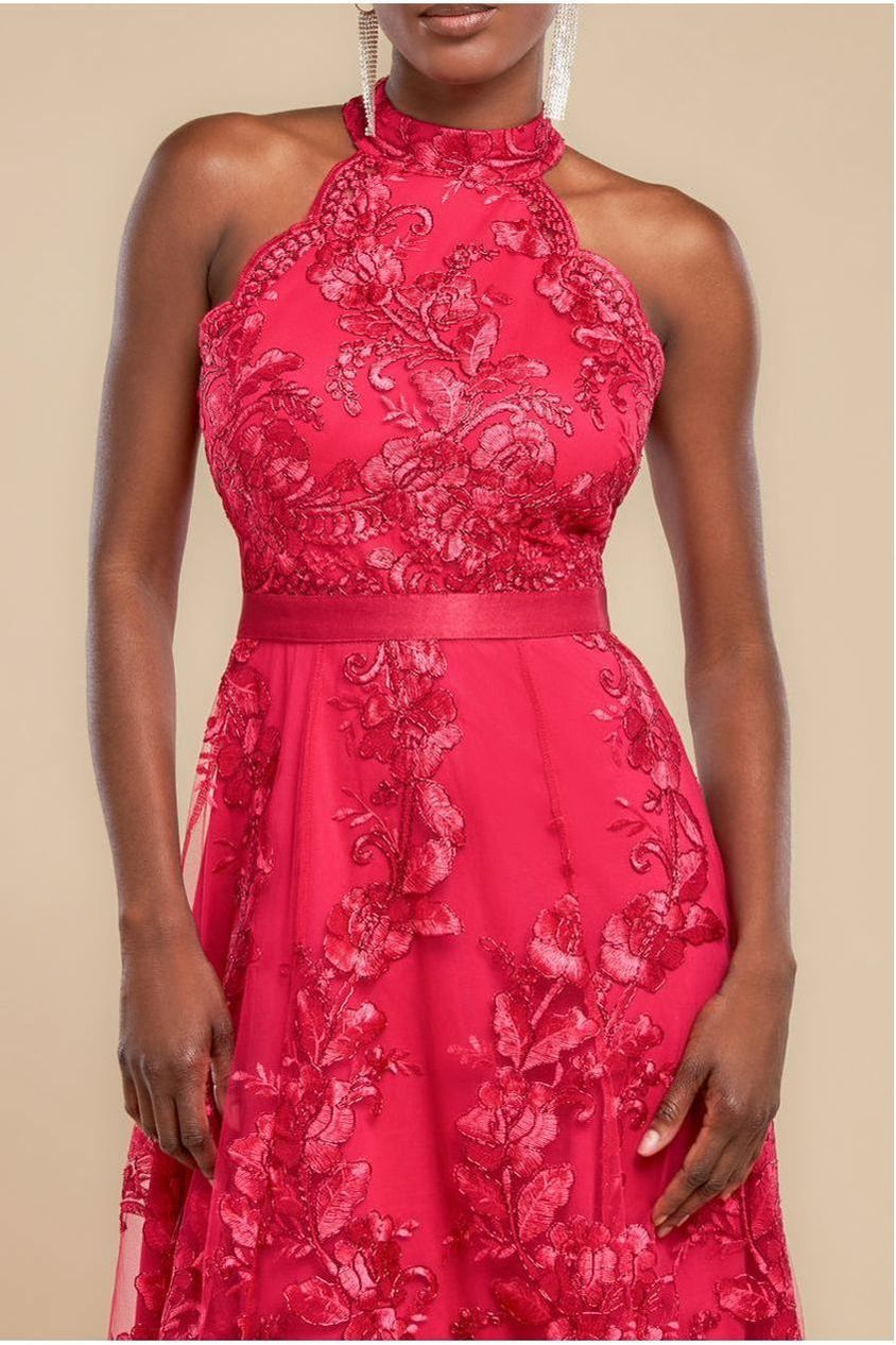 Halter Neck Lace High And Low Dress - Magenta DR3346QZ