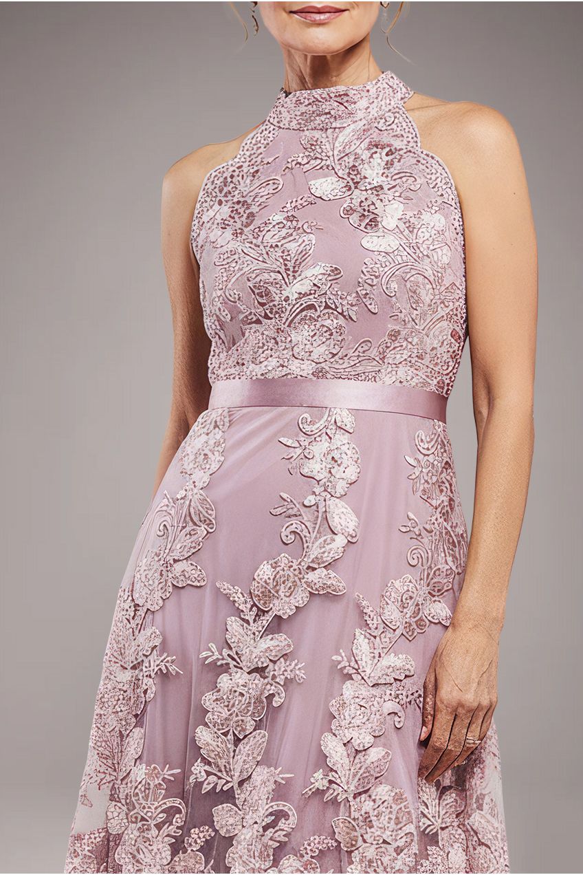 Halter Neck Lace High And Low Dress - Blush Pink DR3346M