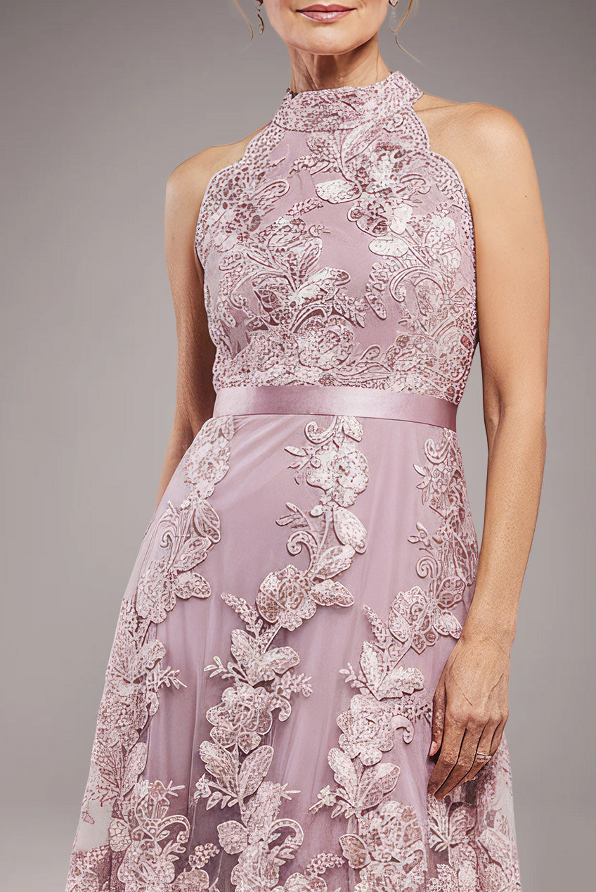 Halter Neck Lace High And Low Dress - Blush Pink DR3346M