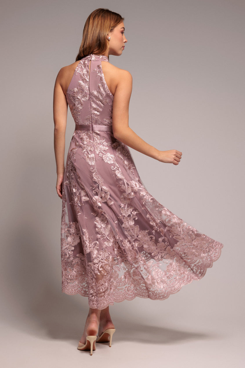 Halter Neck Lace High And Low Dress - Pink DR3346QZ