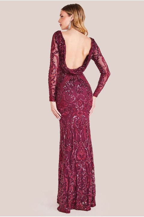 Sequin Cowl Back Maxi - Burgundy by Goddiva