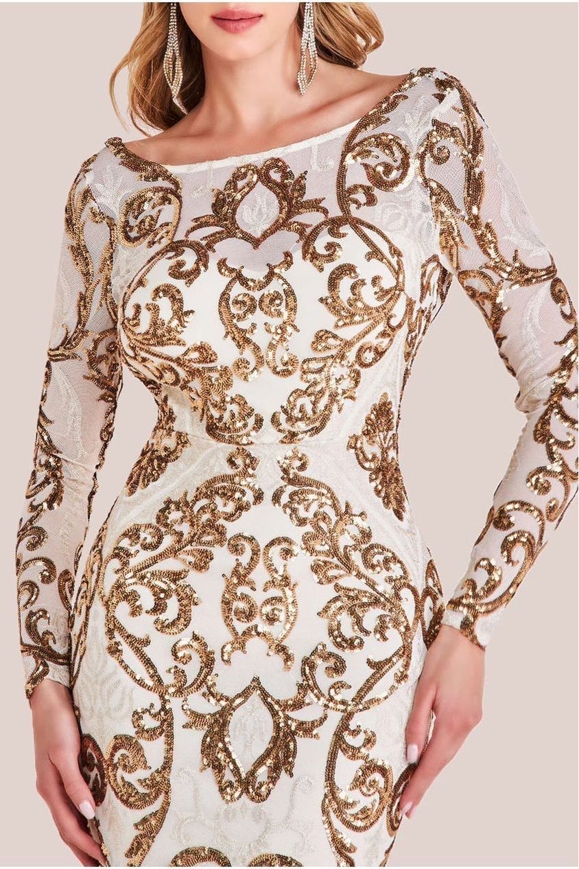 Sequin Cowl Back Maxi - Cream DR3420