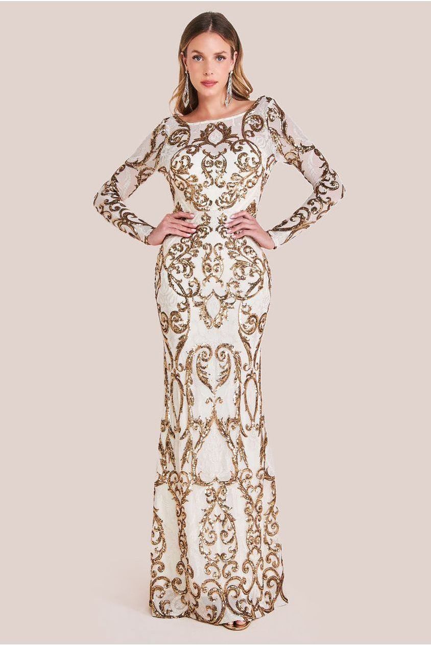 Sequin Cowl Back Maxi - Cream DR3420