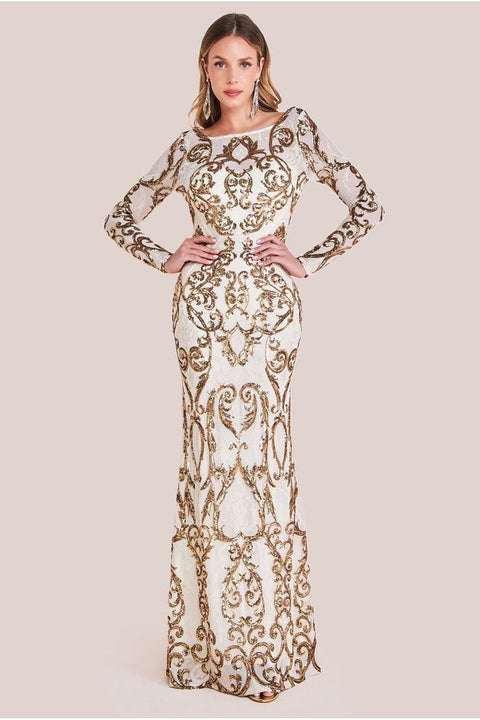 Sequin Cowl Back Maxi - Cream by Goddiva