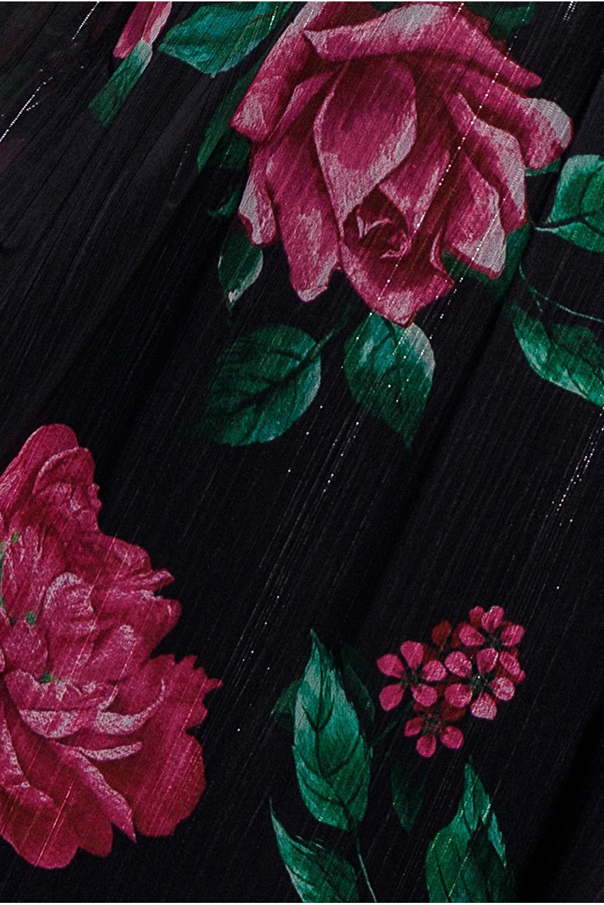 Floral Print Wrap Chiffon Midi Dress - Black Floral DR3435PQZ