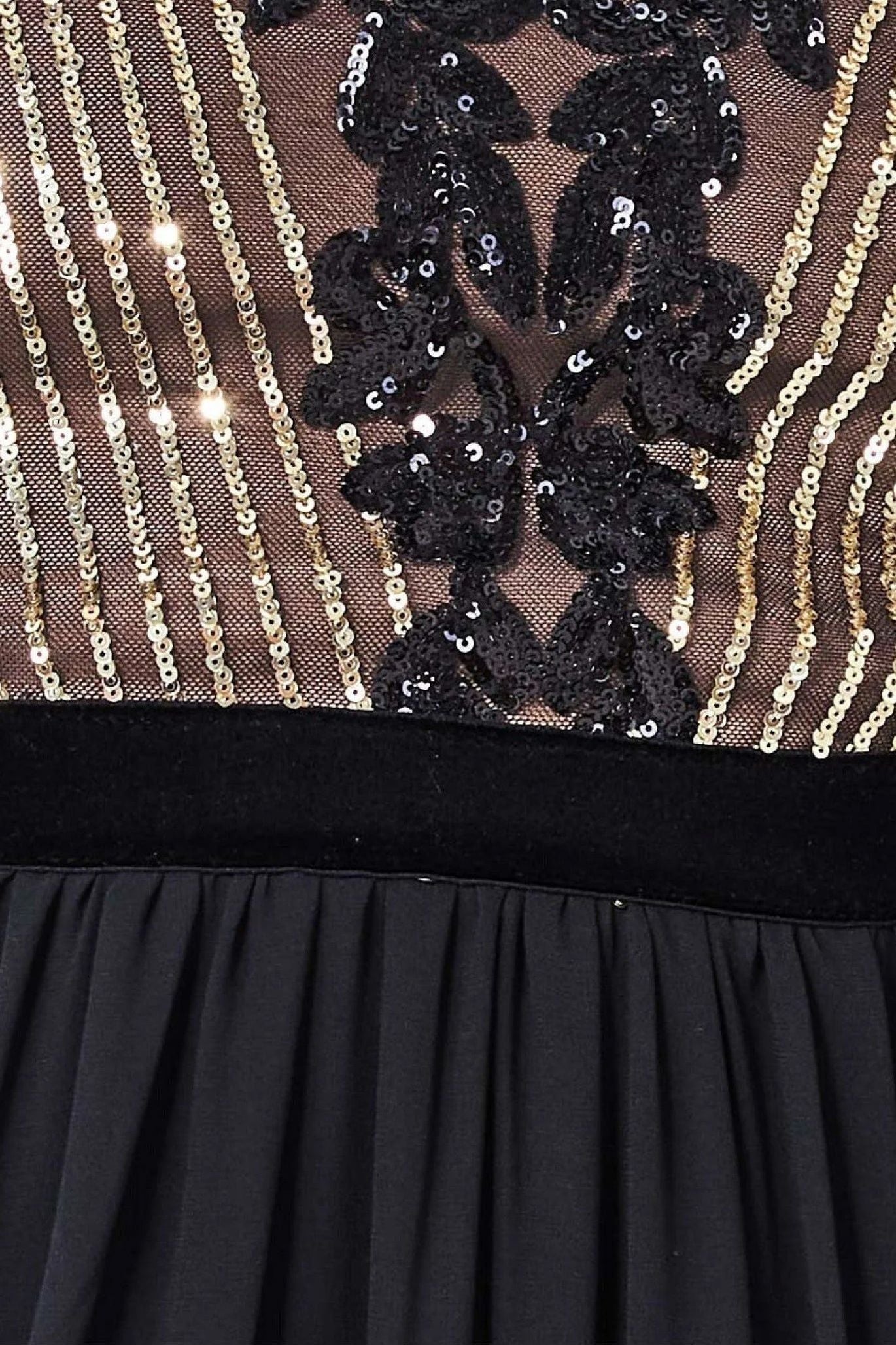 Sequin Mesh Bodice Maxi Dress - Black DR3453