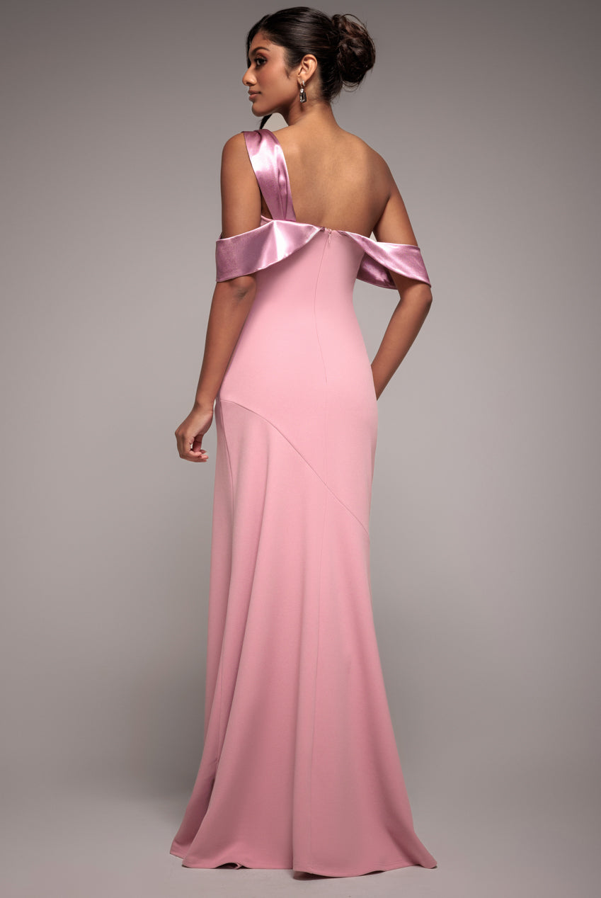 One Shoulder Satin Band Maxi Dress - Rose Pink DR3454