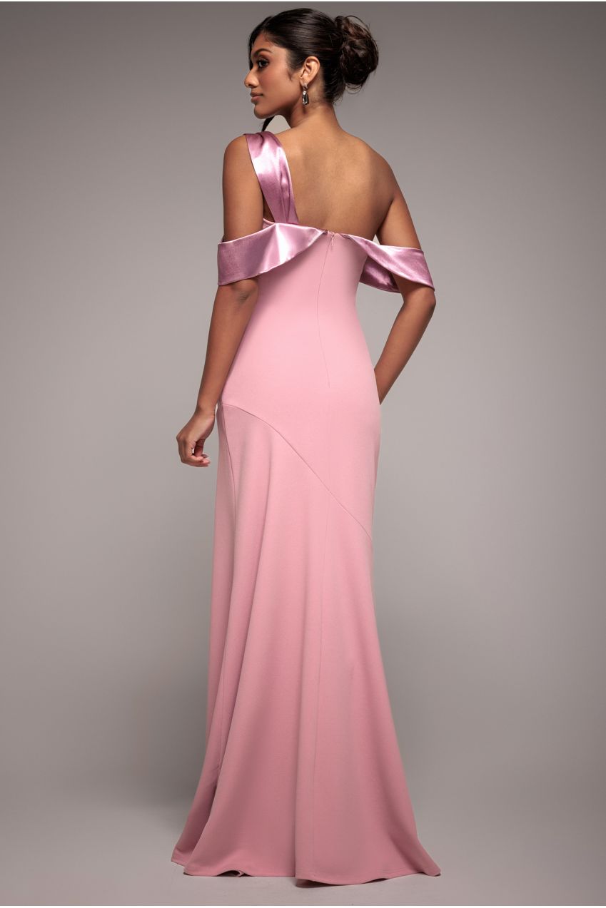 One Shoulder Satin Band Maxi Dress - Rose Pink DR3454