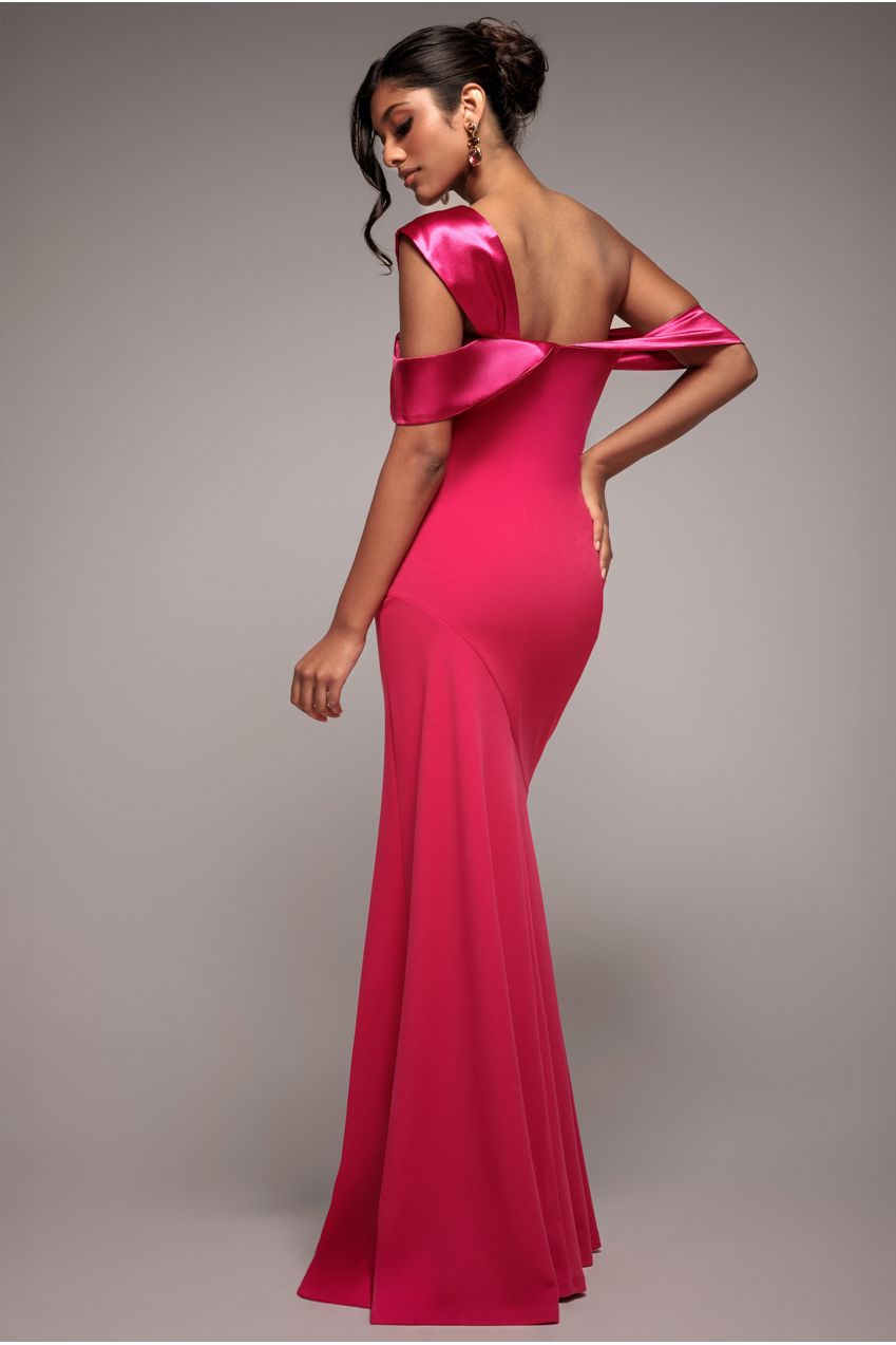 One Shoulder Satin Band Maxi Dress - Magenta DR3454