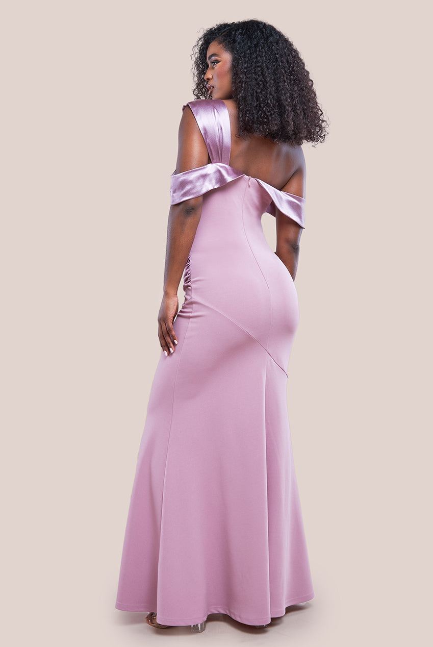 One Shoulder Satin Band Maxi Dress - Rose Pink DR3454