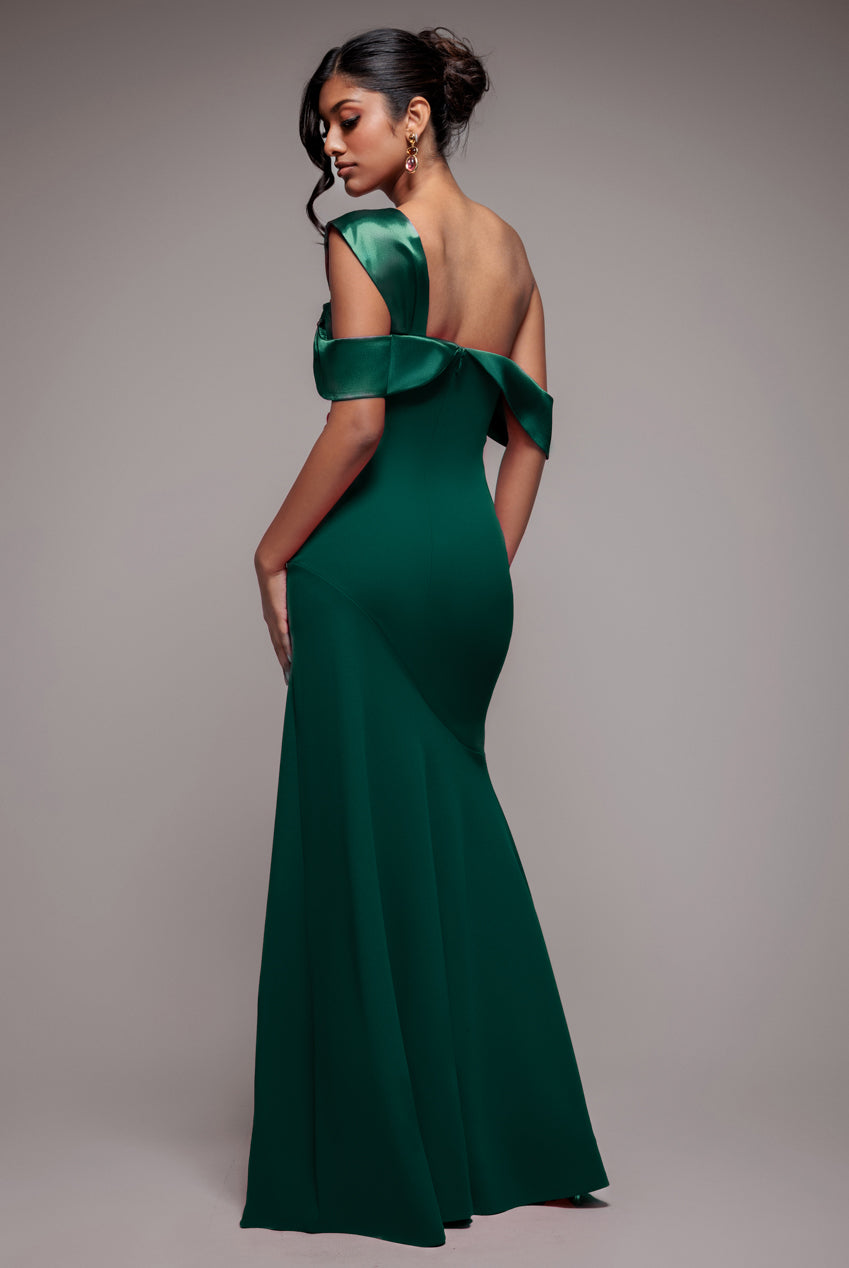 One Shoulder Satin Band Maxi Dress - Emerald Green DR3454