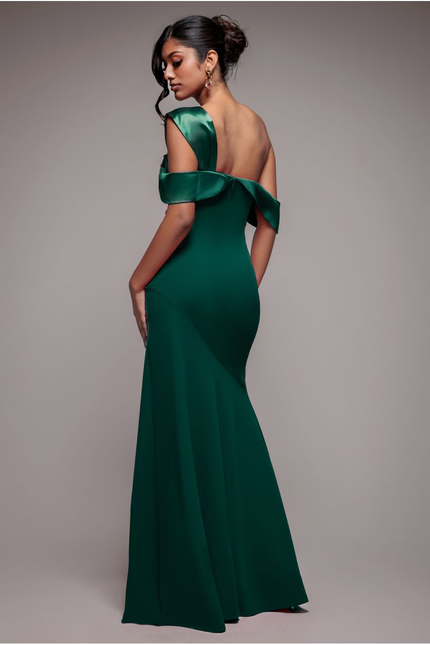 One Shoulder Satin Band Maxi Dress - Emerald Green DR3454