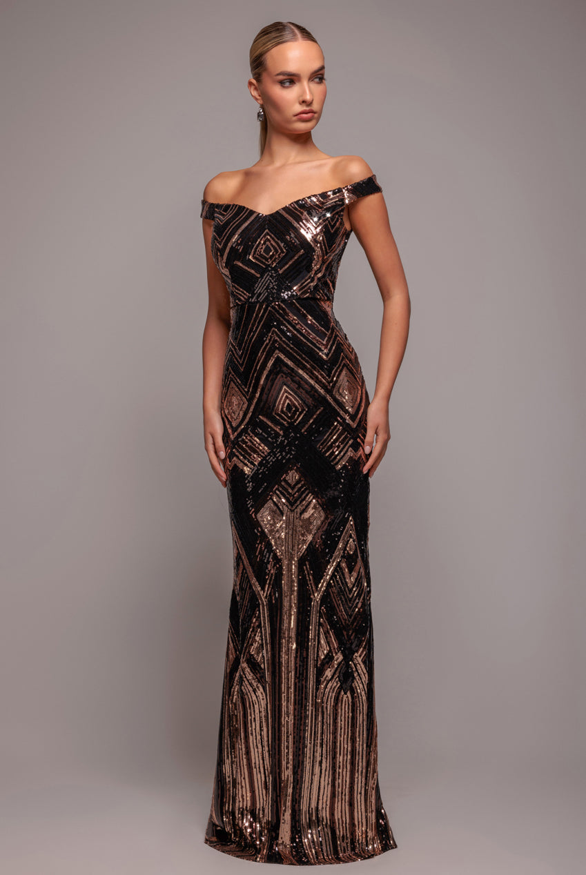 Geometric Sequin Sleeveless Maxi - Black DR3461