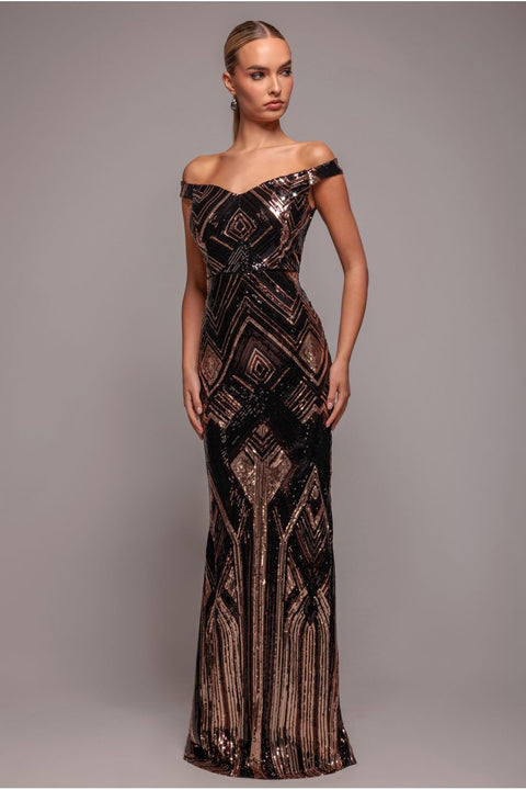 Geometric Sequin Sleeveless Maxi - Black by Goddiva