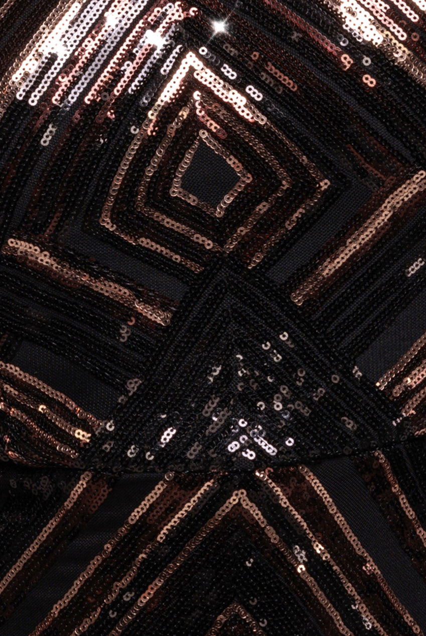 Geometric Sequin Sleeveless Maxi - Black DR3461