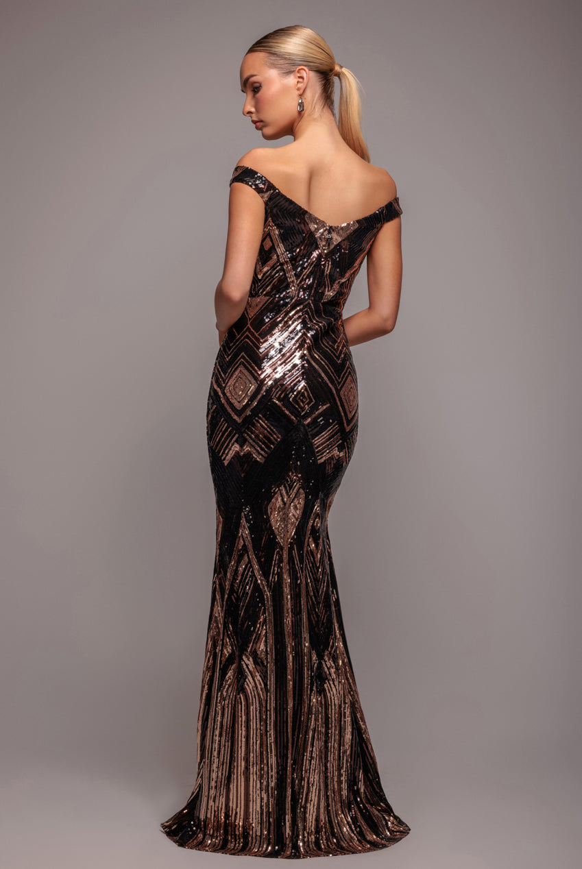 Geometric Sequin Sleeveless Maxi - Black DR3461