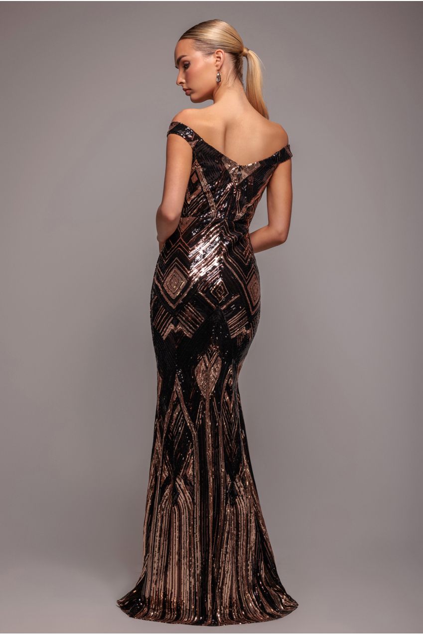 Geometric Sequin Sleeveless Maxi - Black DR3461