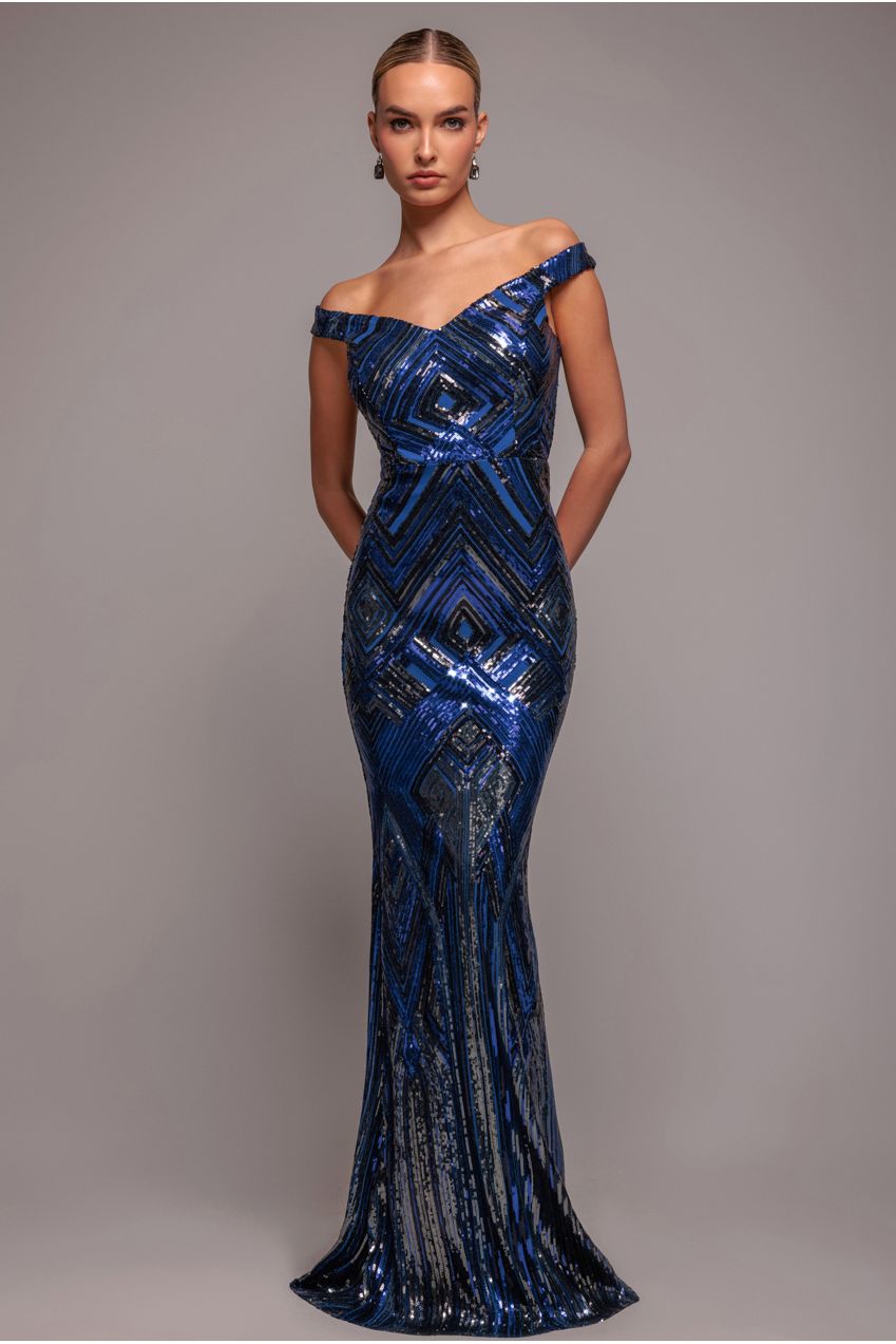 Geometric Sequin Sleeveless Maxi - Royal Blue DR3461
