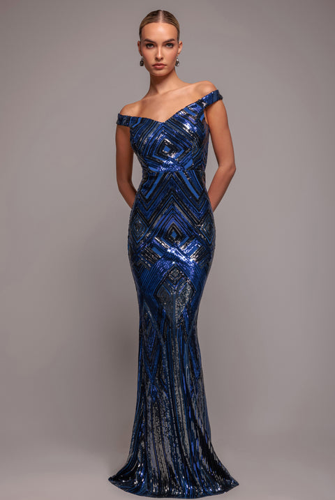Geometric Sequin Sleeveless Maxi - Royal Blue by Goddiva