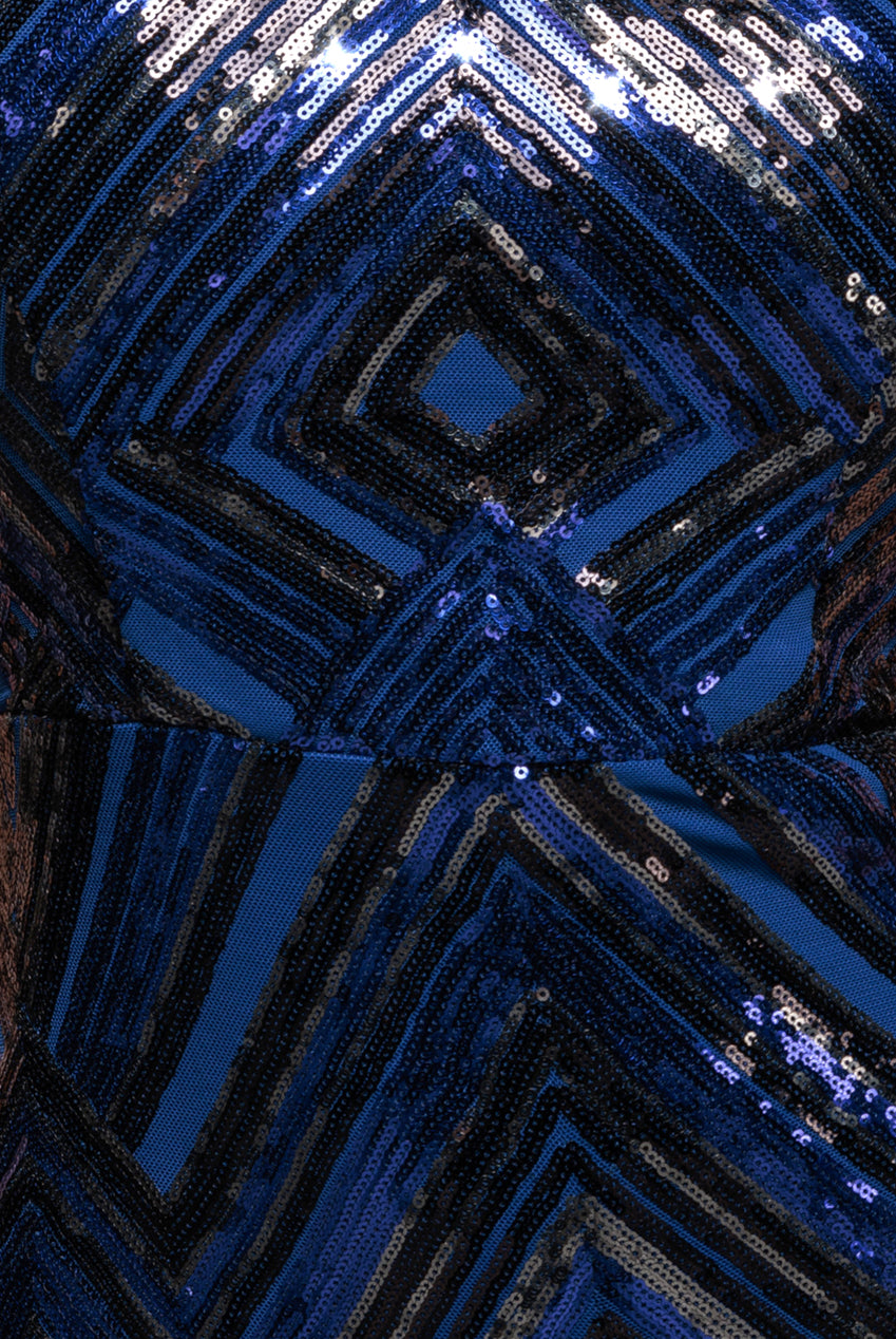 Geometric Sequin Sleeveless Maxi - Royal Blue DR3461
