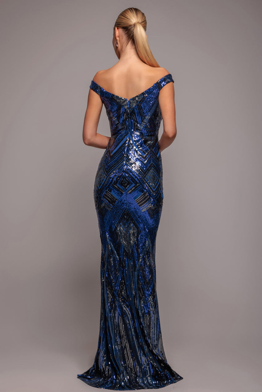 Geometric Sequin Sleeveless Maxi - Royal Blue DR3461