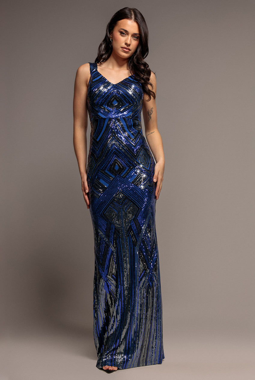 Geometric Sequin Sleeveless Maxi - Royal Blue DR3461