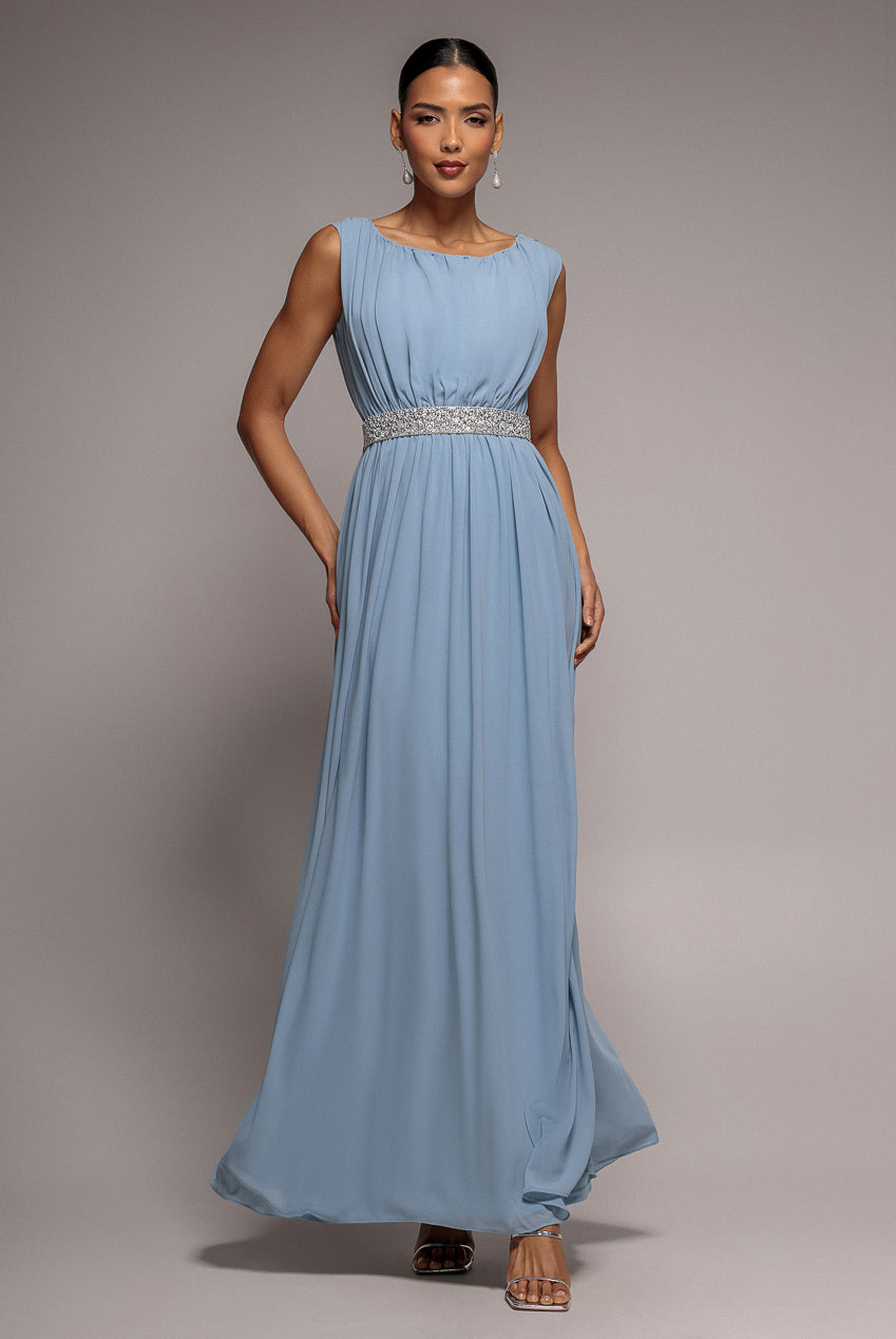 Chiffon Maxi With Embellished Belt - Dusky Blue DR3472