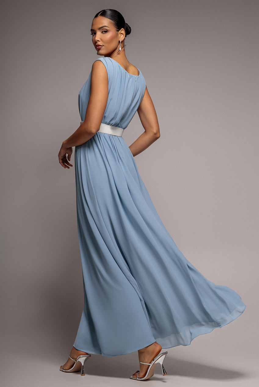 Chiffon Maxi With Embellished Belt - Dusky Blue DR3472