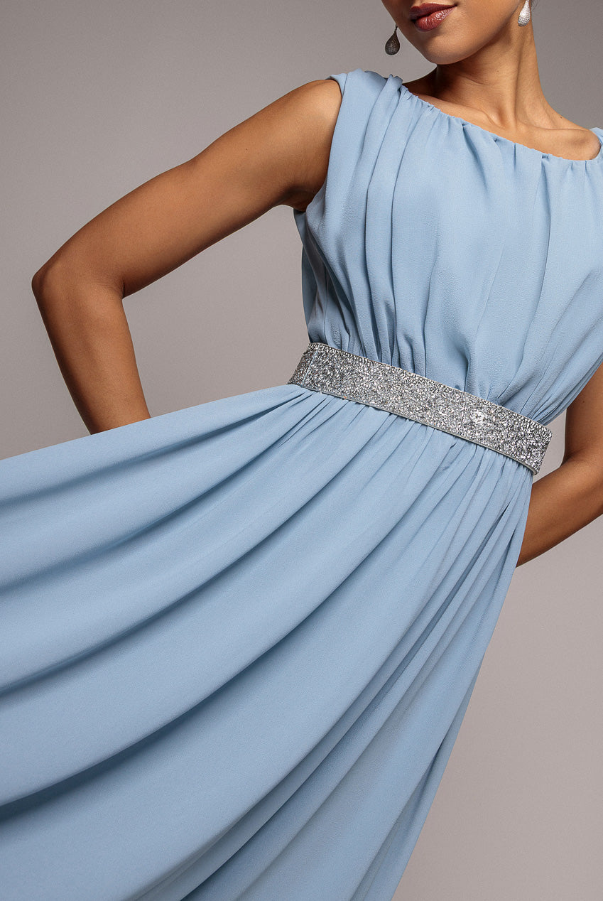 Chiffon Maxi With Embellished Belt - Dusky Blue DR3472