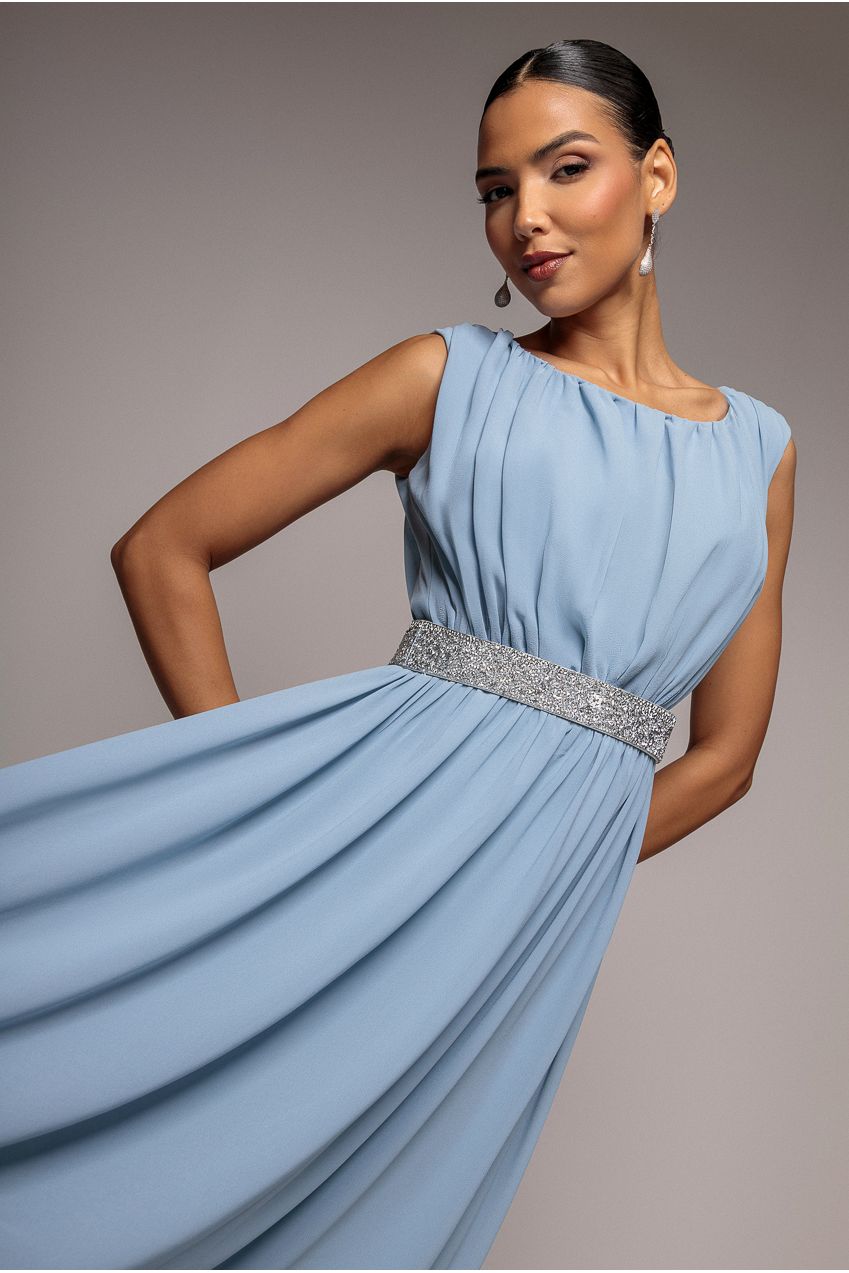 Chiffon Maxi With Embellished Belt - Dusky Blue DR3472